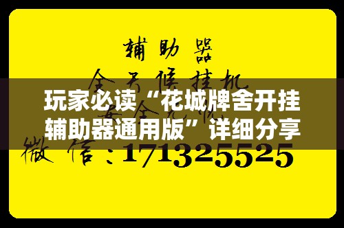 玩家必读“花城牌舍开挂辅助器通用版”详细分享装挂步骤