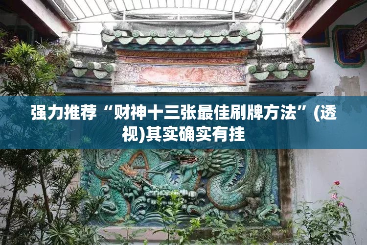 强力推荐“财神十三张最佳刷牌方法”(透视)其实确实有挂